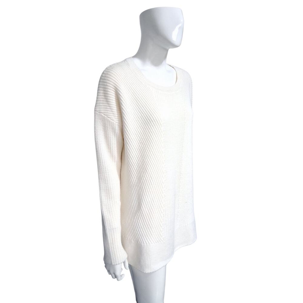 Athleta Merino Wool Blend Womens Sz Medium Chunky Ribbed Cream Crewneck Sweater